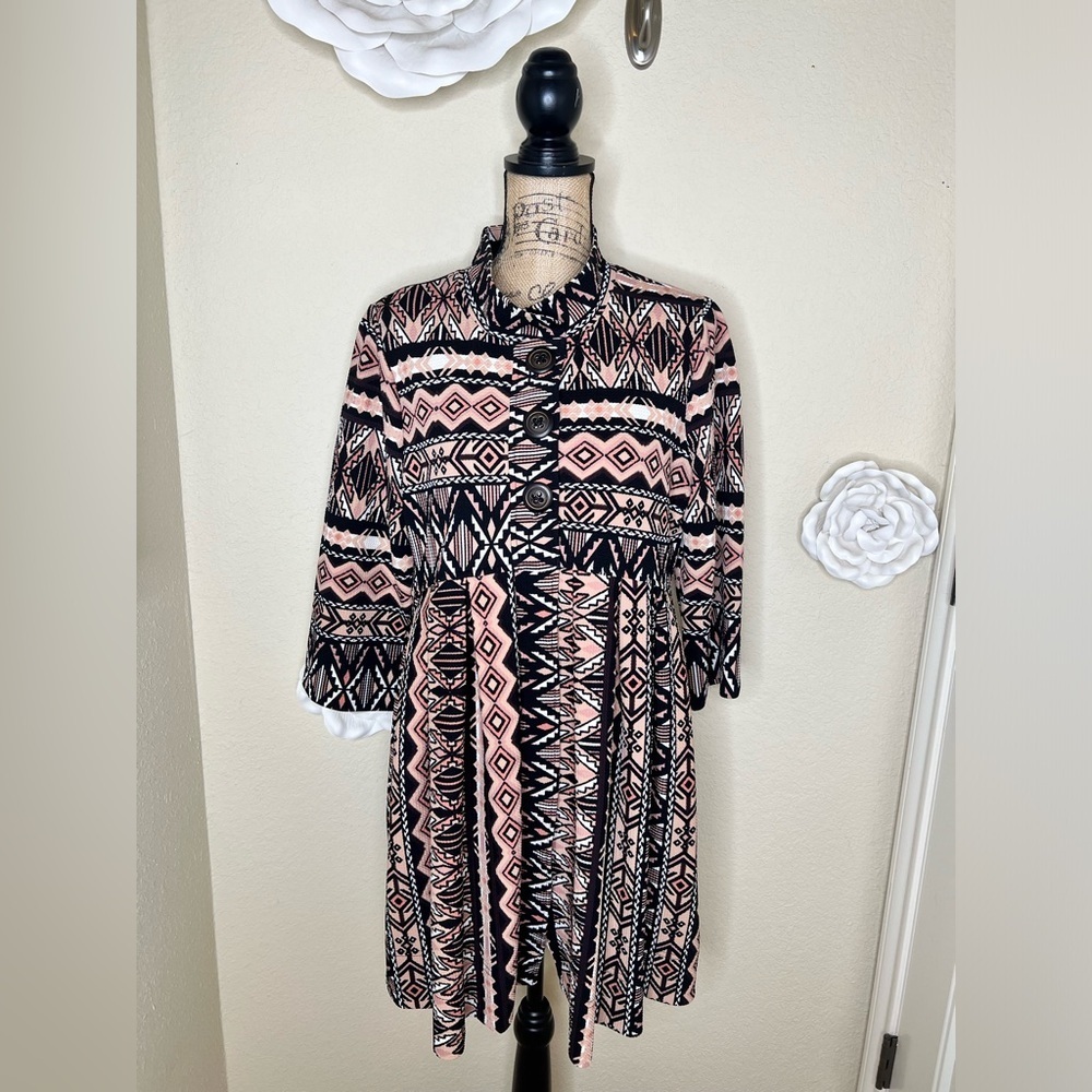 Uncle Frank Textured Printed 3/4 LengthSleeves Jacket Sz Medium